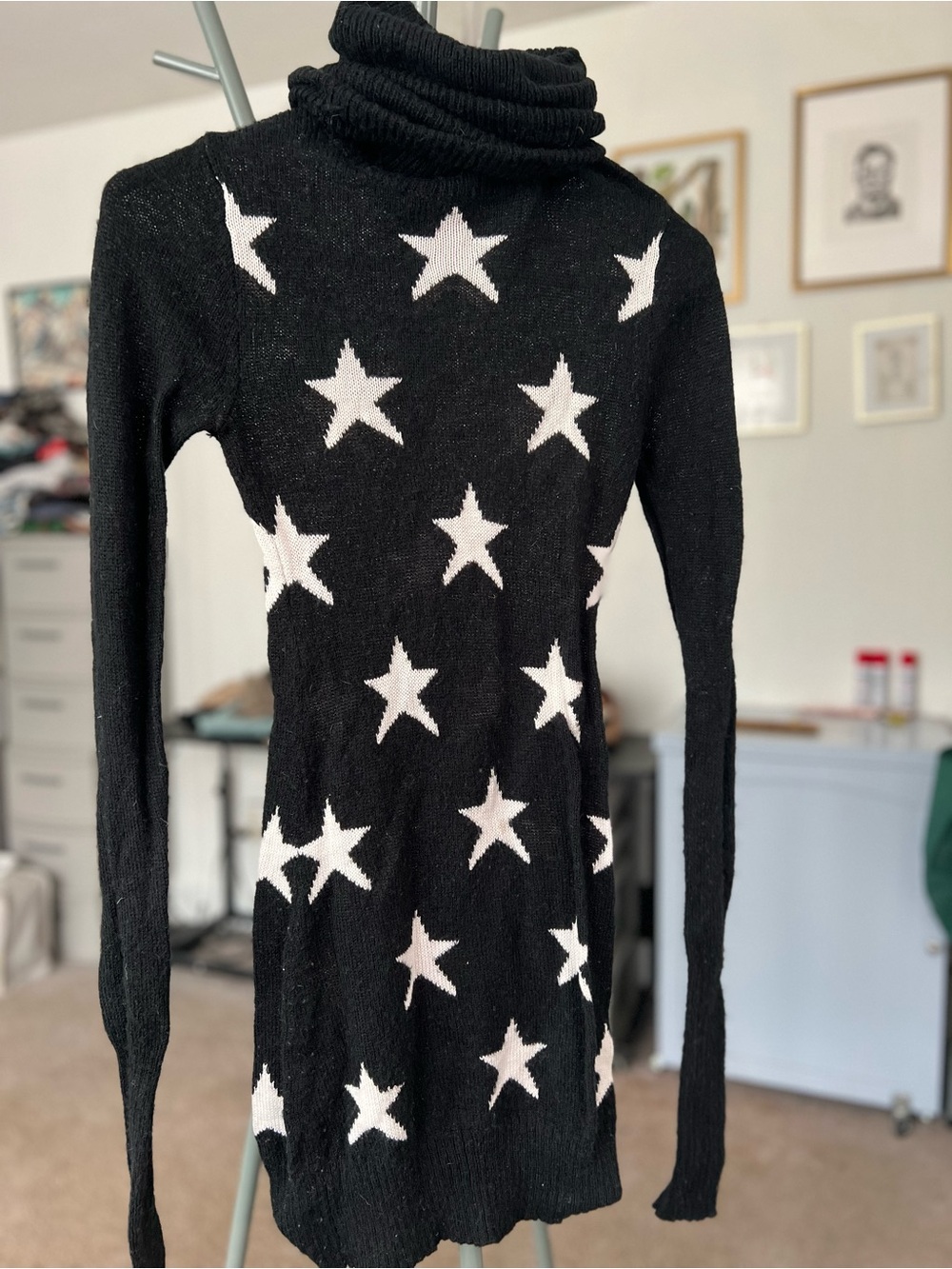 Wildfox White Label Astronaut Wife Black Turtleneck Star-Print Sweater